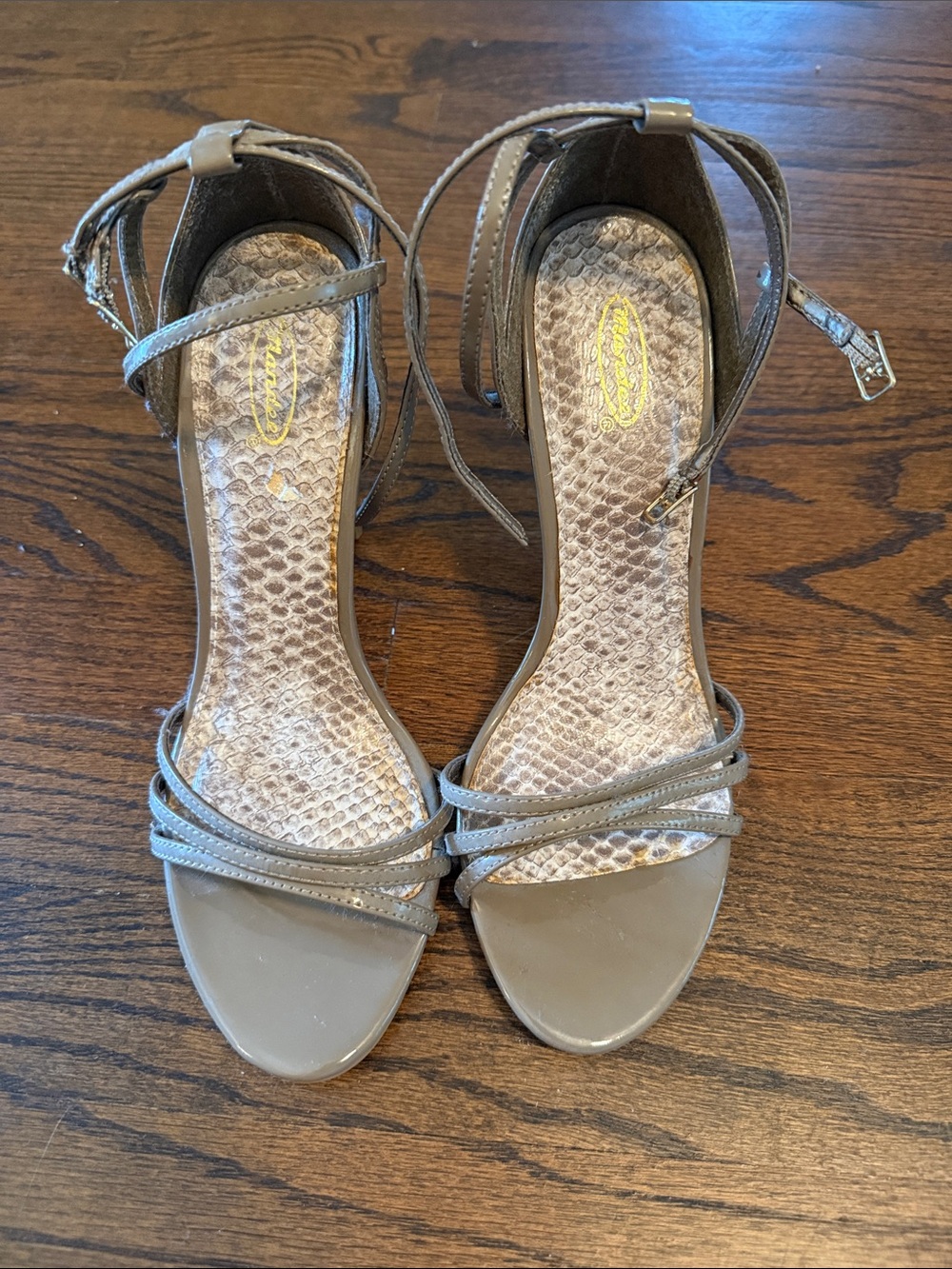 mandee Taupe Strappy Ankle-Wrap Heels
